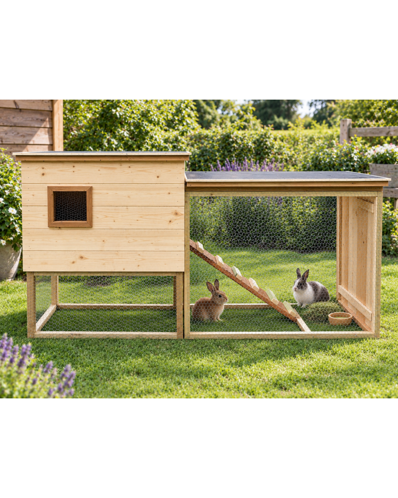Houten konijnenhok met ren | BW-products