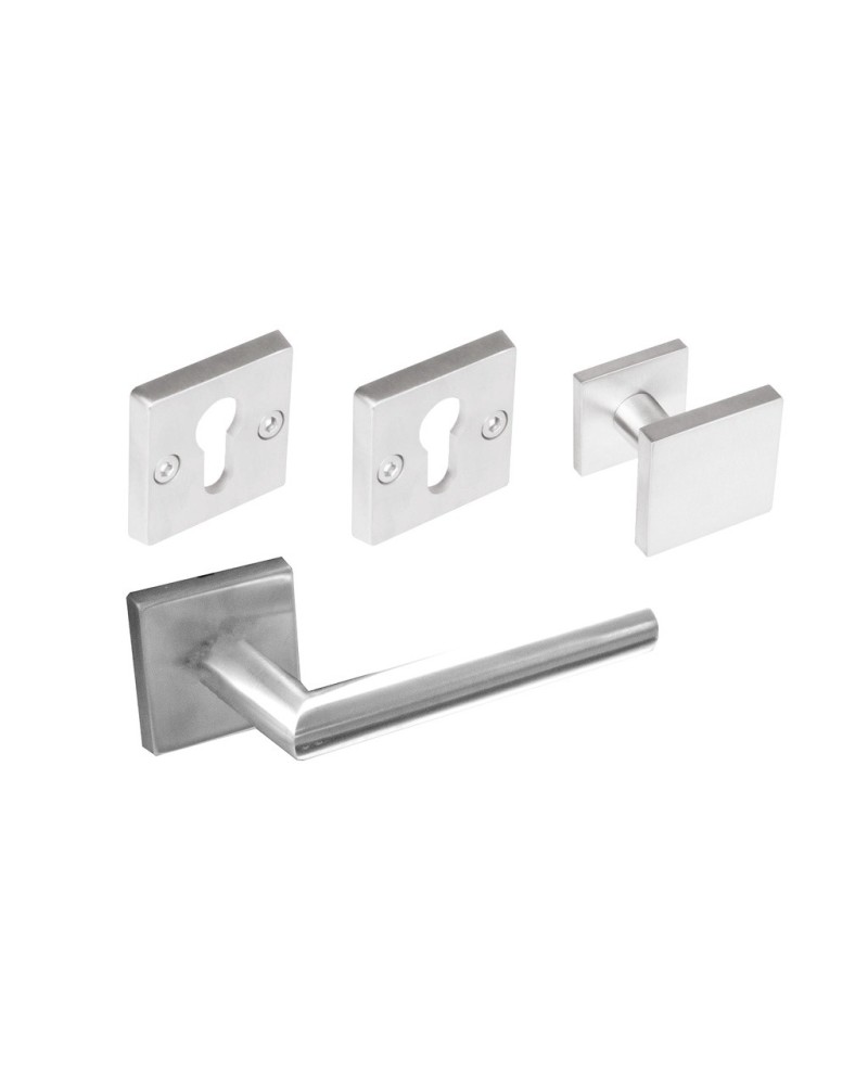 Vierkante deurknop inox met bijhorende klink